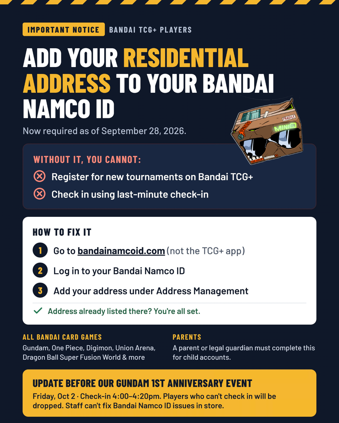 [Pre-Register] Gundam Card Game - 1st Anniversary Event October 2nd 4:30PM START